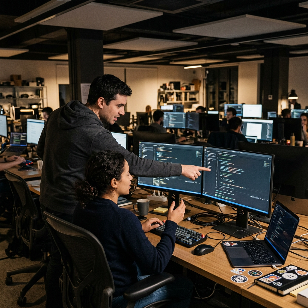 Members collaborating and pair programming